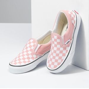 EUC Vans Pink White Checker Slip On